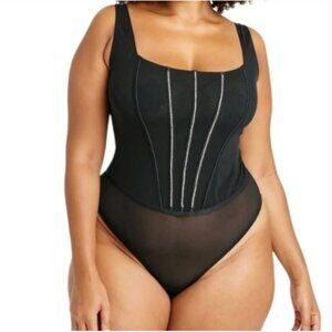 Auden Black Rhinestone Lingerie Bodysuit Sz 1X